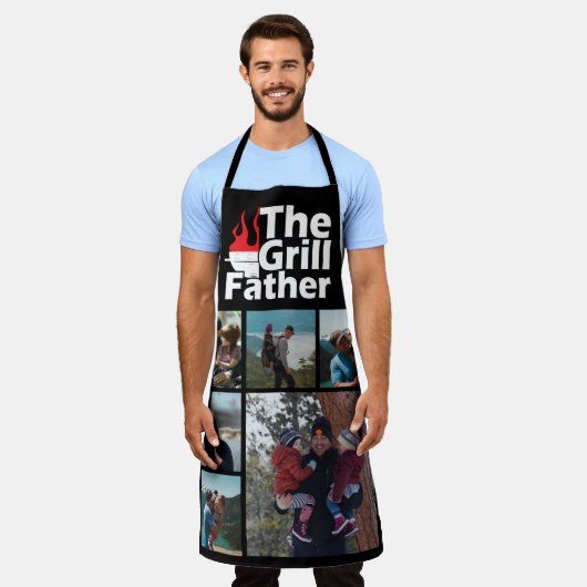 6 Fotocollage Grappige De Grillfather BBQ Schort (Gedragen)