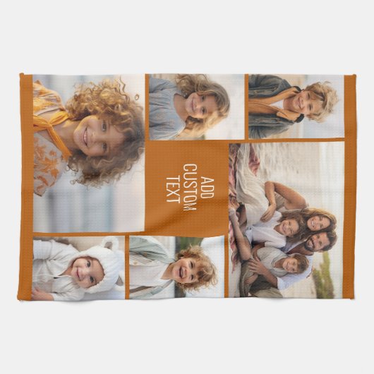 6 Fotocollage - Kleurachtergrond - Witte tekst Theedoek (Horizontaal)