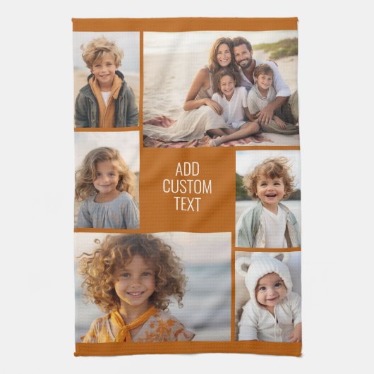 6 Fotocollage - Kleurachtergrond - Witte tekst Theedoek (Verticaal)