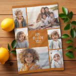 6 Fotocollage - Kleurachtergrond - Witte tekst Theedoek<br><div class="desc">6 foto's in een ongelijk patroon omringen een opening voor drie regels tekst. Gebruik 2 vierkante bijgesneden foto's en 4 verticale foto's om dit te laten werken! De achtergrond is een effen kleur. Als u de kleuren wilt wijzigen,  klikt u op het geavanceerde ontwerpgebied en ziet u meer keuzes.</div>