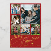 6 Fotocollage Merry Kerstmis scriptfamilie Folie Feestdagenkaart (Voorkant)