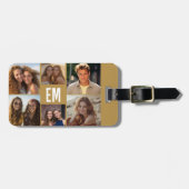6 Fotocollage met gouden monogram en tekst Bagagelabel (Voorkant horizontaal)