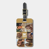6 Fotocollage met gouden monogram en tekst Bagagelabel (Voorkant verticaal)