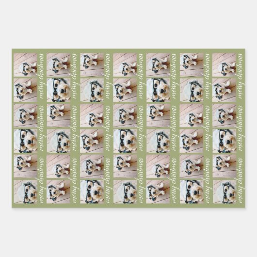 6 fotocollage met Merry-kerstscript Inpakpapier Vel (Voorkant 3)