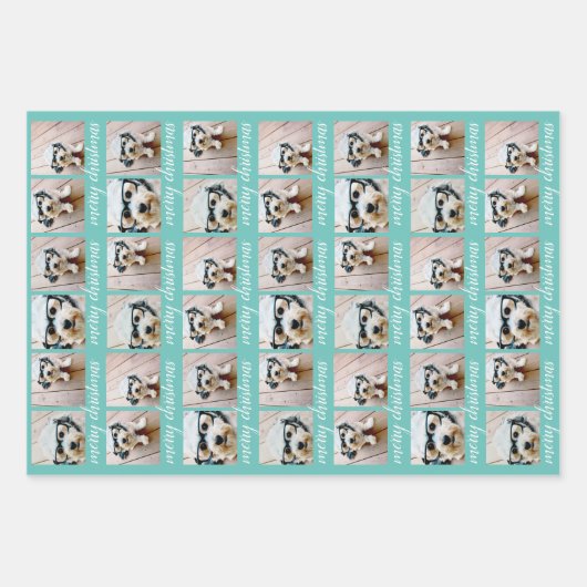 6 fotocollage met Merry-kerstscript Inpakpapier Vel (Voorkant 2)