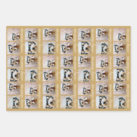 6 fotocollage met Merry-kerstscript Inpakpapier Vel (Voorkant)