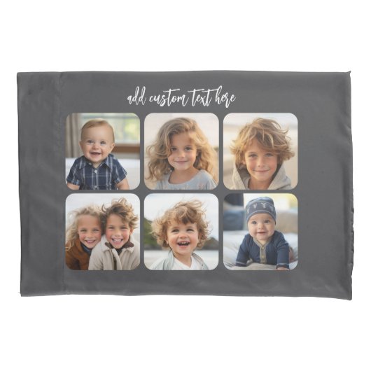 6 Fotocollage met trendy bounce script - grijs Kussensloop (Voorkant)