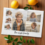 6 Fotocollage met witte achtergrond Theedoek<br><div class="desc">Voorkant - 6 Fotosjabloon in een eenvoudig raster met een witte rand. Een trendy lettertype maakt een modern,  minimaal ontwerp voor het cadeauseizoen.</div>