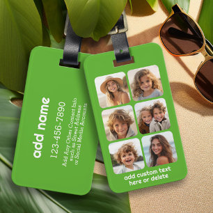 6 Fotocollage met witte tekst op groen Bagagelabel