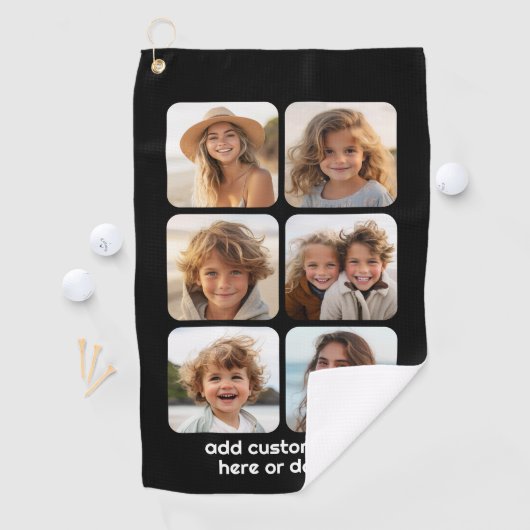 6 Fotocollage met witte tekst op zwart Golfhanddoek (Insitu)