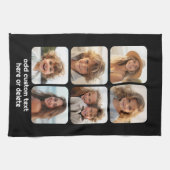 6 Fotocollage met witte tekst op zwart Theedoek (Horizontaal)