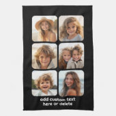 6 Fotocollage met witte tekst op zwart Theedoek (Verticaal)