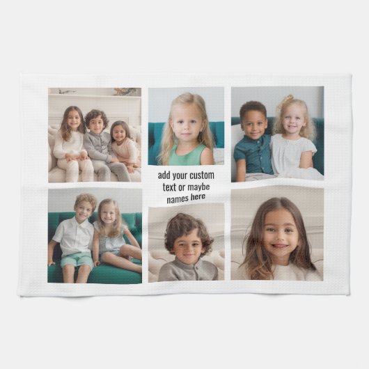 6 Fotocollage minimalistisch - met zwarte tekst Theedoek (Horizontaal)