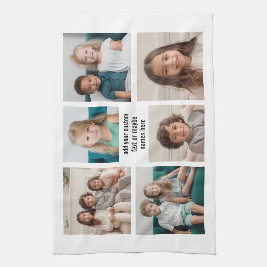 6 Fotocollage minimalistisch - met zwarte tekst Theedoek (Verticaal)