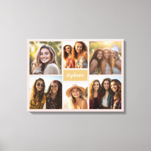 6 Fotocollage Naam Minimalist - Kan kleur bewerken Canvas Afdruk