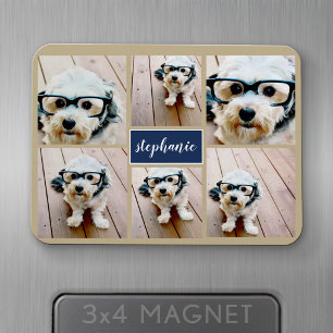 6 Fotocollage Naam Minimalist - Kan kleur bewerken Magneet