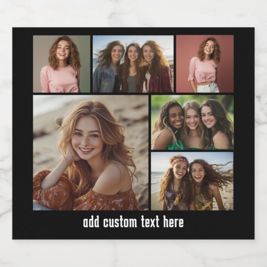 6 Fotocollage Optionele tekst -- Zwarte achtergron Bier Etiket (Enkel label)