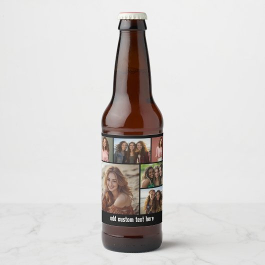 6 Fotocollage Optionele tekst -- Zwarte achtergron Bier Etiket (Voorkant)