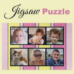6 fotocollage roze gele strepen legpuzzel<br><div class="desc">Verzamel herinneringen met onze aangepaste 6-foto puzzel! Perfect voor familie game-avonden of oprechte geschenken, deze puzzel laat je zes van je favoriete foto's op een leuke, interactieve manier laten zien. Gemaakt met hoogwaardige materialen, brengt de levendige, glanzende afwerking uw afbeeldingen tot leven en zorgt tegelijkertijd voor duurzaamheid. Ideaal voor elke...</div>