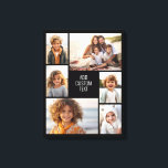 6 fotocollage - witte achtergrond - zwarte tekst canvas afdruk<br><div class="desc">6 foto's in een ongelijk patroon omringen een opening voor drie regels tekst. Gebruik 2 vierkante bijgesneden foto's en 4 verticale foto's om dit te laten werken! De achtergrond is wit. Als u de kleuren wilt wijzigen,  klikt u op het geavanceerde ontwerpgebied en ziet u meer keuzes.</div>