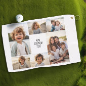 6 fotocollage - witte achtergrond - zwarte tekst golfhanddoek