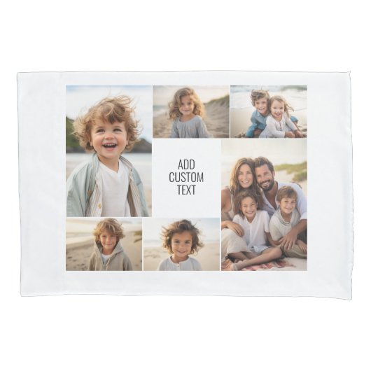 6 fotocollage - witte achtergrond - zwarte tekst kussensloop (Voorkant)