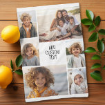 6 fotocollage - witte achtergrond - zwarte tekst theedoek<br><div class="desc">6 foto's in een ongelijk patroon omringen een opening voor drie regels tekst. Gebruik 2 vierkante bijgesneden foto's en 4 verticale foto's om dit te laten werken! De achtergrond is wit. Als u de kleuren wilt wijzigen,  klikt u op het geavanceerde ontwerpgebied en ziet u meer keuzes.</div>