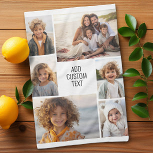 6 fotocollage - witte achtergrond - zwarte tekst theedoek