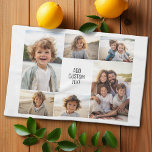 6 fotocollage - witte achtergrond - zwarte tekst theedoek<br><div class="desc">6 foto's in een ongelijk patroon omringen een opening voor drie regels tekst. Gebruik 2 verticaal bijgesneden foto's en 4 horizontale foto's om dit te laten werken! De achtergrond is wit. Als u de kleuren wilt wijzigen,  klikt u op het geavanceerde ontwerpgebied en ziet u meer keuzes.</div>