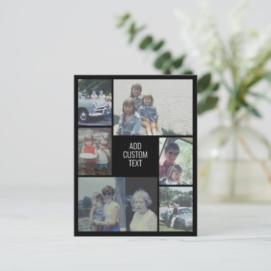 6 fotocollage - zwarte achtergrond - witte tekst briefkaart (Staand voorkant)