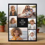 6 fotocollage - zwarte achtergrond - witte tekst briefkaart<br><div class="desc">6 foto's in een ongelijk patroon omringen een opening voor drie regels tekst. Gebruik 2 vierkante bijgesneden foto's en 4 verticale foto's om dit te laten werken! De achtergrond is een effen kleur. Als u de kleuren wilt wijzigen,  klikt u op het geavanceerde ontwerpgebied en ziet u meer keuzes.</div>