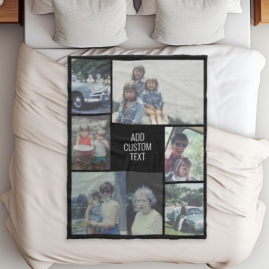 6 fotocollage - zwarte achtergrond - witte tekst fleece deken