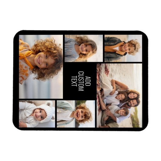 6 fotocollage - zwarte achtergrond - witte tekst magneet (Horizontaal)