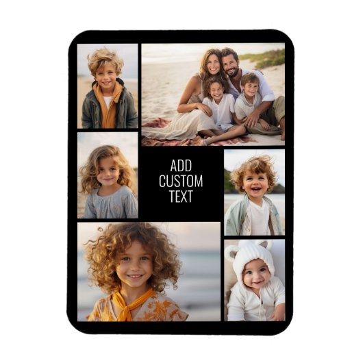 6 fotocollage - zwarte achtergrond - witte tekst magneet (Verticaal)