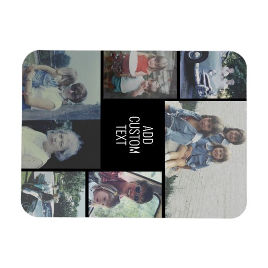 6 fotocollage - zwarte achtergrond - witte tekst magneet (Horizontaal)