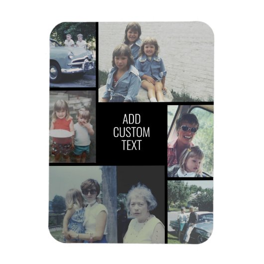 6 fotocollage - zwarte achtergrond - witte tekst magneet (Verticaal)