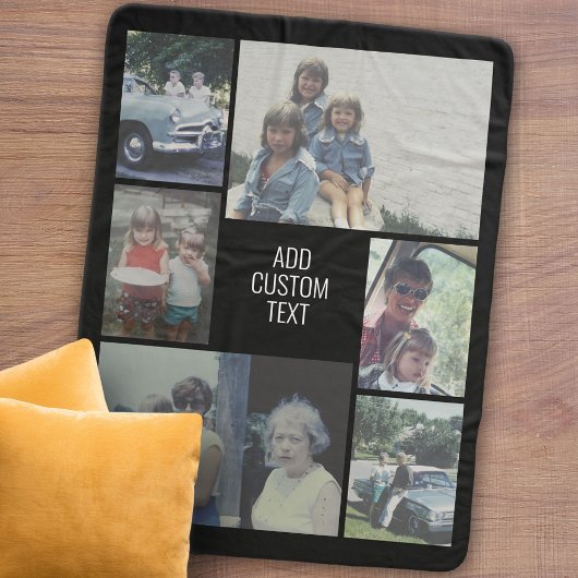 6 fotocollage - zwarte achtergrond - witte tekst sherpa deken