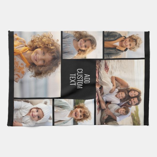 6 fotocollage - zwarte achtergrond - witte tekst theedoek (Horizontaal)