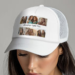 6 Fotocollageraster - Witte aangepaste tekst - Zwa Trucker Pet<br><div class="desc">Gebruik 6 foto's om een persoonlijke fotocollage te creëer. Deze moderne,  schone lay-out heeft een zwarte achtergrond. Er is ook een plek om tekst in het midden toe te voegen. De achtergrondkleur kan worden gewijzigd in het gebied Aanpassen.</div>