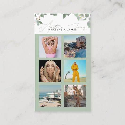 6 Fotofeed Grid Social Media QR Code Eucalyptus Visitekaartje (Achterkant)