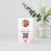 6 Fotofeed Grid Social Media QR Code Roze Marmer Visitekaartje (Staand voorkant)
