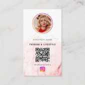 6 Fotofeed Grid Social Media QR Code Roze Marmer Visitekaartje (Voorkant)