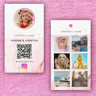 6 Fotofeed Grid Social Media QR Code Roze Marmer Visitekaartje