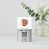 6 Fotofeed Grid Social Media QR Code Zilver Visitekaartje (Staand voorkant)