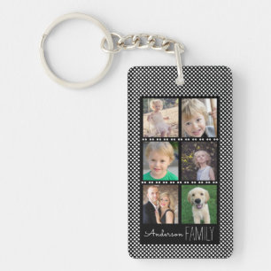 6 Fotoframes zwart met witte Stippen gepersonalise Sleutelhanger