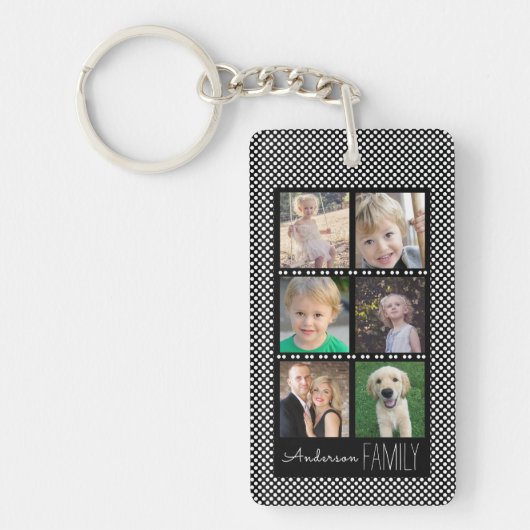 6 Fotoframes zwart met witte Stippen gepersonalise Sleutelhanger (Voorkant)