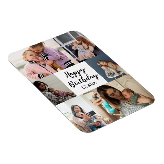 6 foto's Collage gepersonaliseerd script verjaarda Magneet (Rechterzijde)