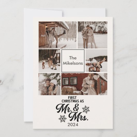 6 foto's Eerste kerst als meneer en mevrouw Feestdagenkaart (Voorkant)