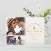 6 foto's Eerste kerst als meneer en mevrouw goud Feestdagenkaart (Staand voorkant)