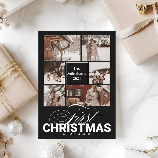 6 foto's Eerste kerst als Mr & Mrs. Feestdagenkaart